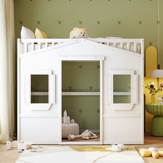 Solid Construction Twin Size House Kids Bed Loft Bed With Ladder