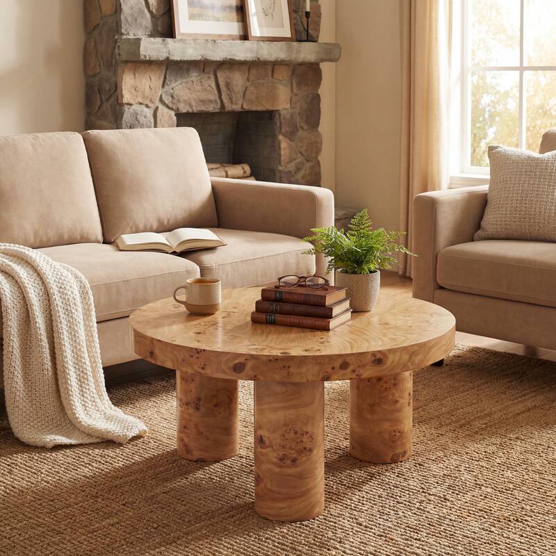 Christopher Knight Home - Barrister Modern 31.5" Round Coffee Table with Sculptural 3-Leg Base, Versatile for Living Areas - Light Brown