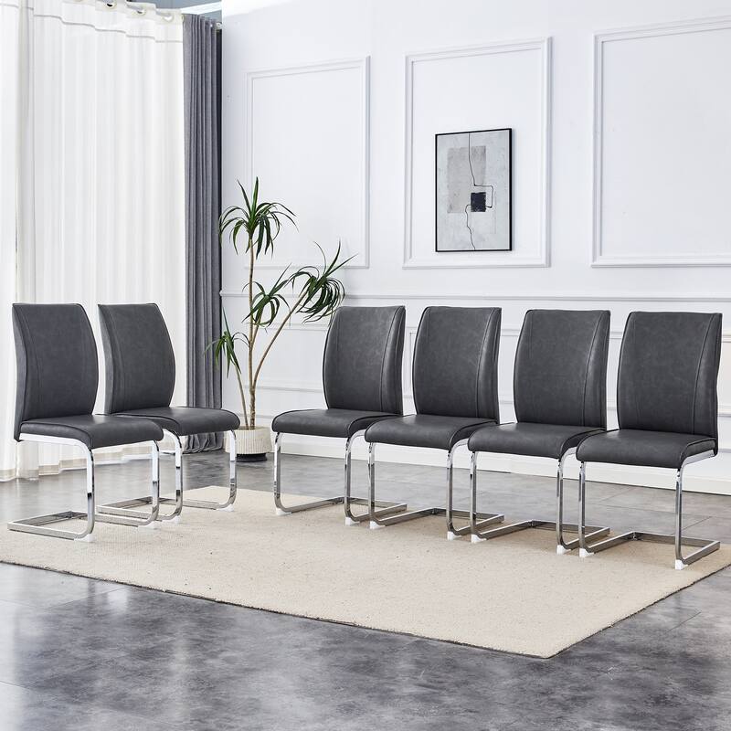 Modern PU High Rebound Dining Chair Luxury Simple Arch Chair with Arched Metal Legs, for Dining Room, 6-Piece Set - Beige