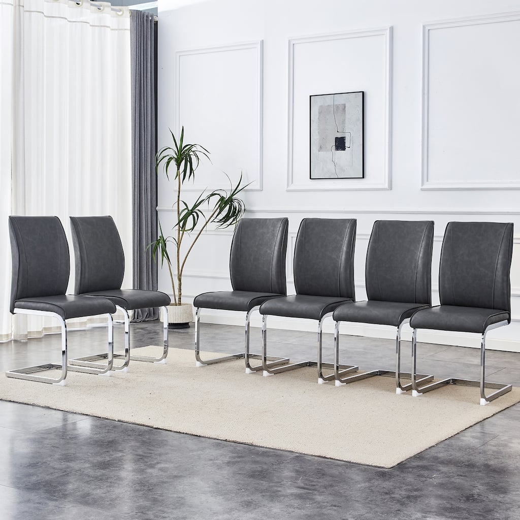 Modern PU High Rebound Dining Chair Luxury Simple Arch Chair with Arched Metal Legs, for Dining Room, 6-Piece Set