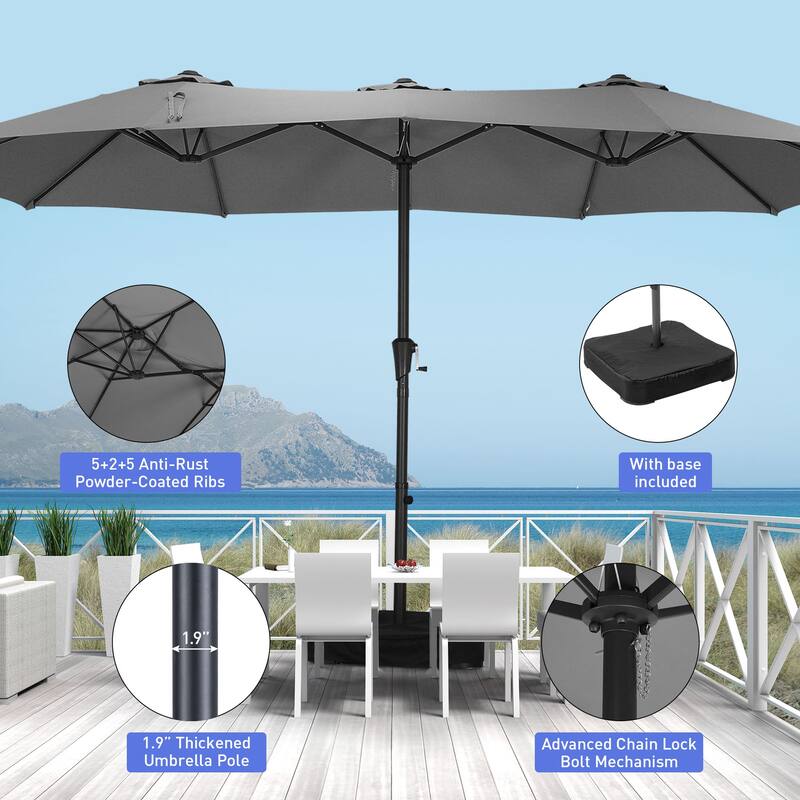 Ainfox 10ft Solar Patio Umbrella 40 LED Lighted and Umbrella Base, Strip Lights Outdoor Market Table Umbrella