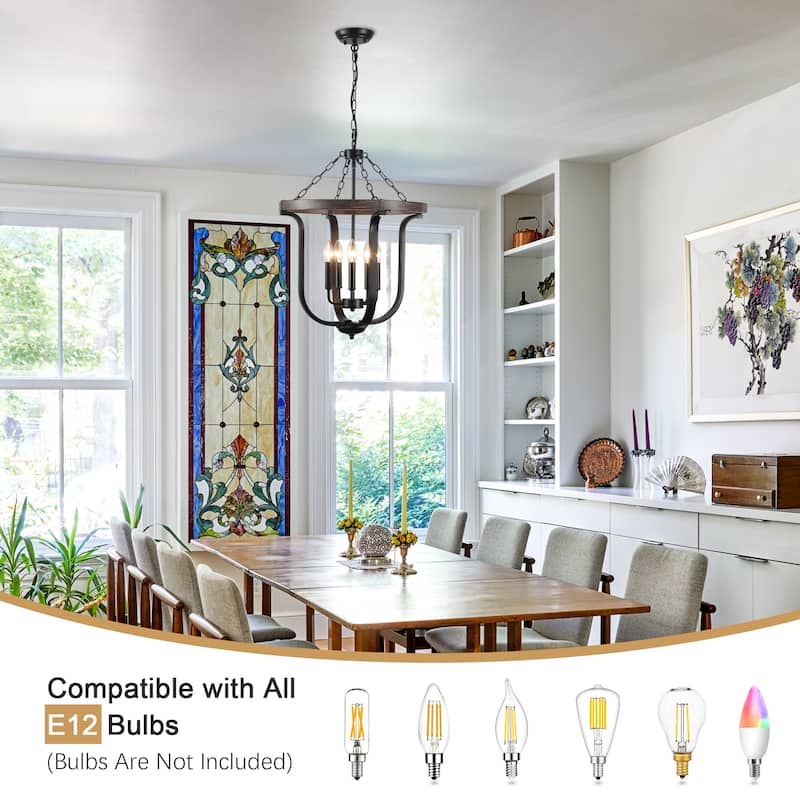 18.89-inch Elegant Farmhouse 5-Light Metal Pendant Light with Adjustable Height