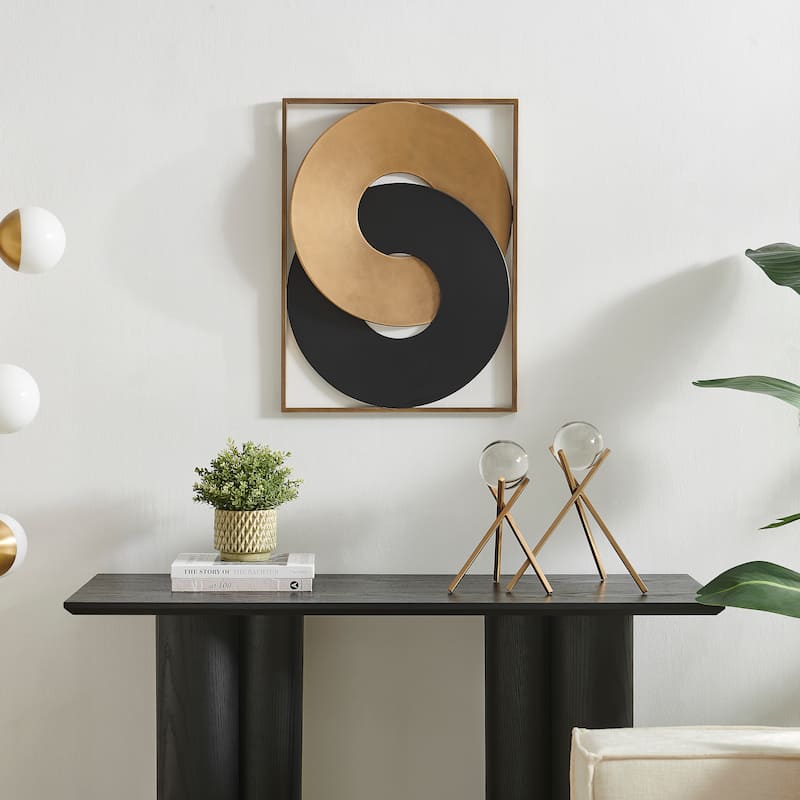 Gold and Black Intersecting Rings Mid-Century Modern Metal Wall Art