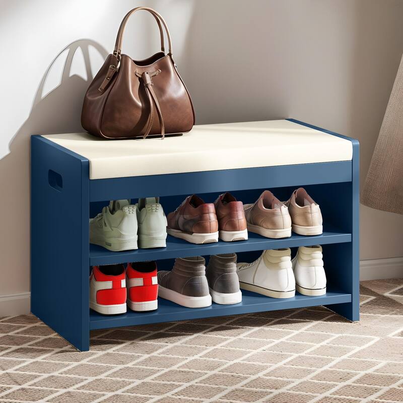 Moasis 2-Tier 28" Shoe Storage Bench w/Shelf and Seat Cushion for Hallway