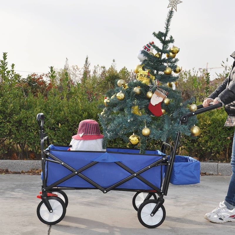 Folding Wagon Garden Shopping Beach Cart - Blue