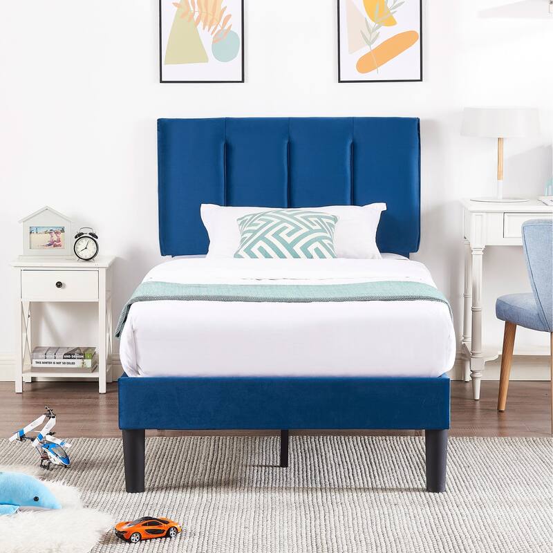 VECELO, Five Colors, 3-Pieces Tufted Upholstered Platform Bed Frame with Adjustable Height Headboard and Nightstands Set of 2