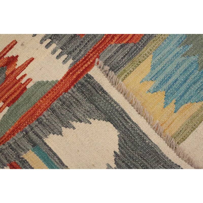 Hand Woven Oriental 100% Wool Carpet Southwestern Tribal Oranges & Rust Kilim Area Rug - 9' 8'' X 6' 5''
