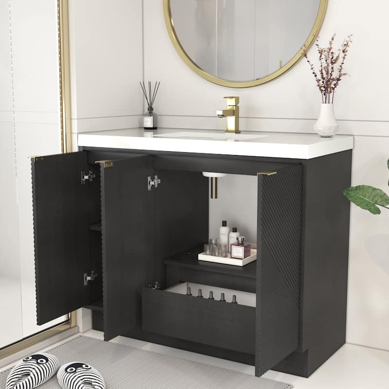 Milano 42" Freestanding (R) Bathroom Vanity with White Acrylic Sink