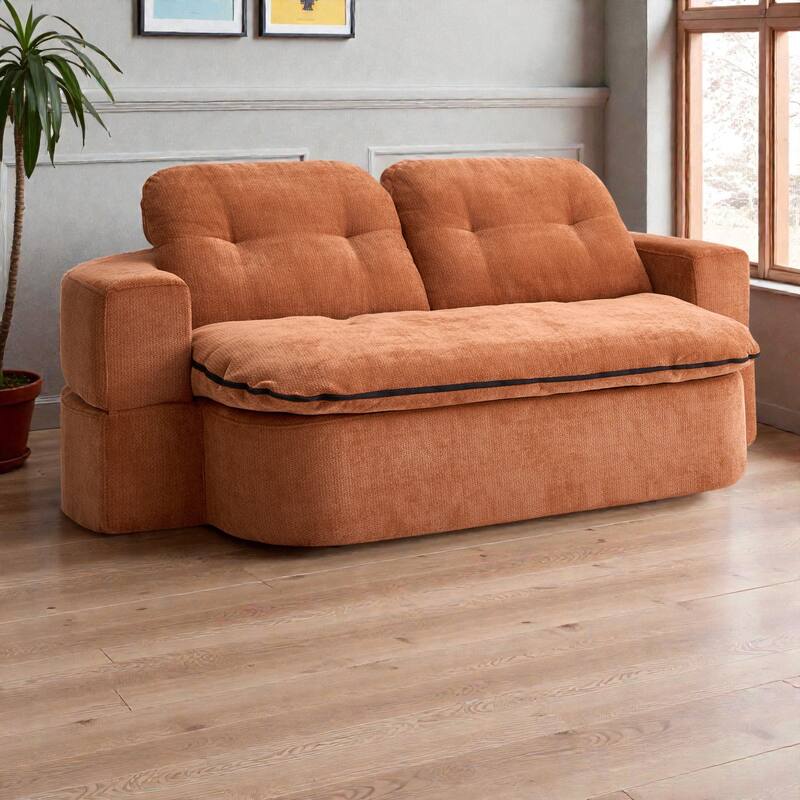 Modern Convertible Floor Sofa Bed with Pillows, Corduroy Foldable Sleeper Sofa Mattress with Built-In Quilt, No Assembly