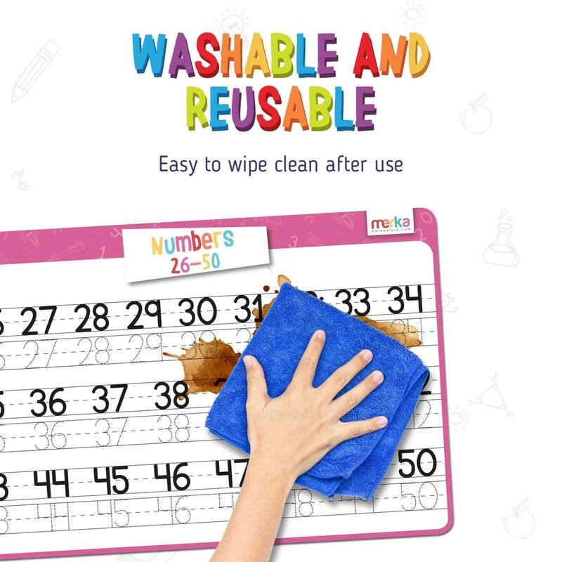 Merka 4 Pack Educational Placemats for Kids with 7 Dry Erase Markers, Numbers 1-100