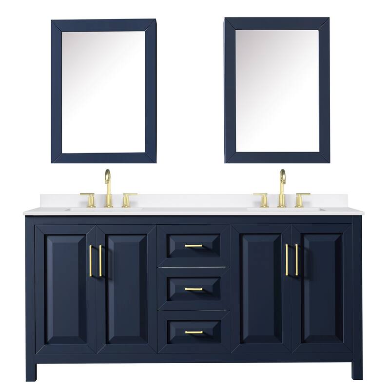 Daria 72-inch Double Vanity, 3 Hole Quartz Top, Med Cabinets
