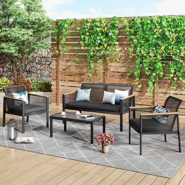 4pc. Black Wicker Cord Patio Conversation Set Bed Bath & Beyond