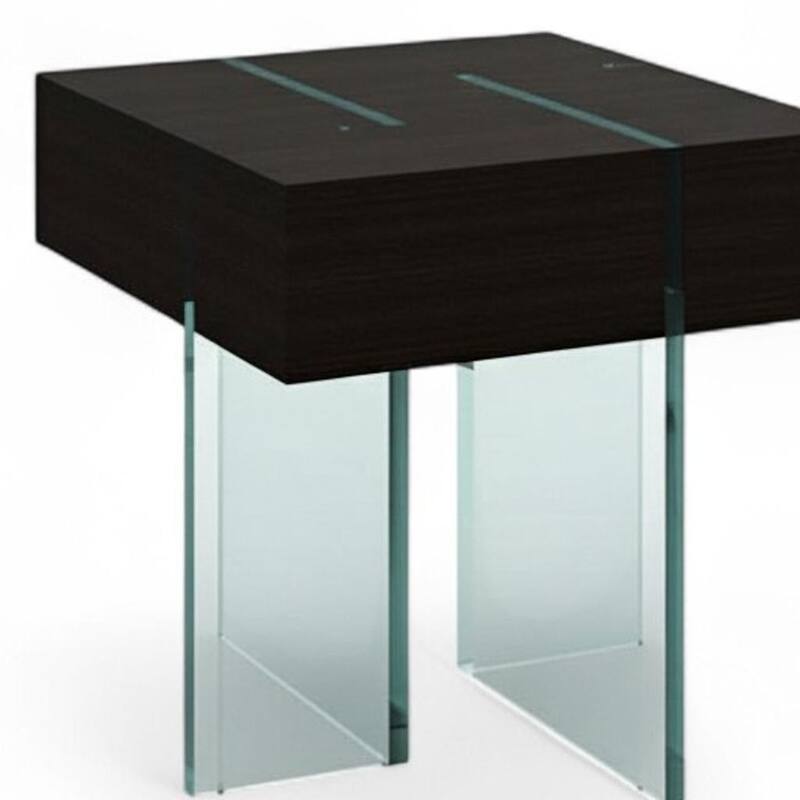HomeRoots 22" Black And Clear Wood and Glass Square Sled End Table - 22.00 in. x 22.00 in. x 22.00 in.