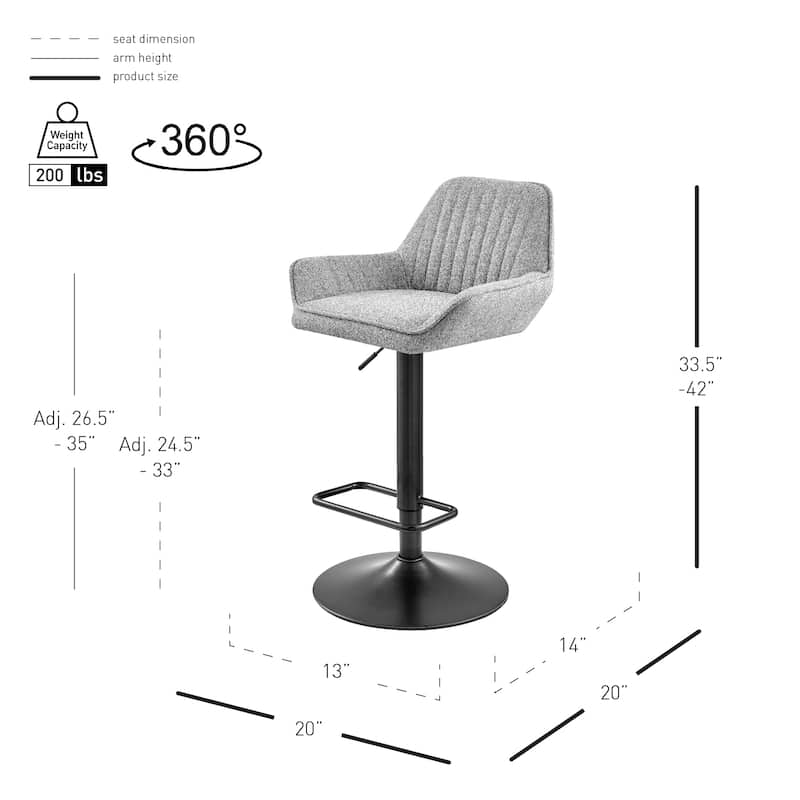 NPD Furniture Luther Fabric Gaslift Swivel Bar Stool (Set of 2)