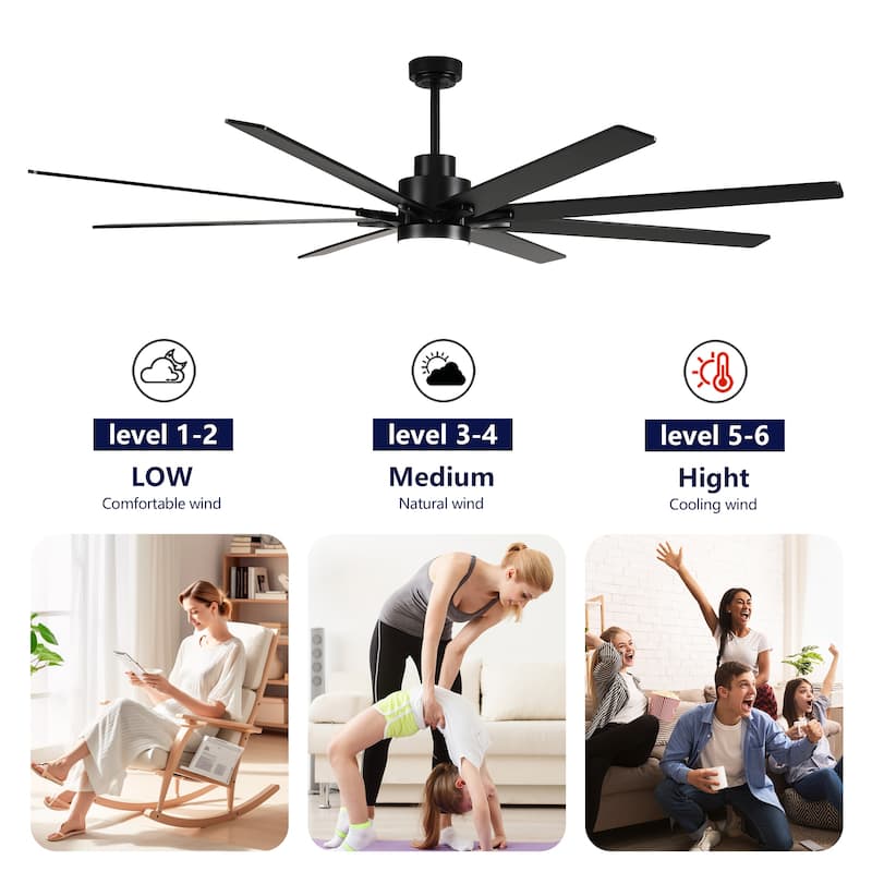 84 Inch 8 PCS Plywood Reversible Blades Ceiling Fan With Light Kit 3 Color Dimmable LED, DC 6 Speed