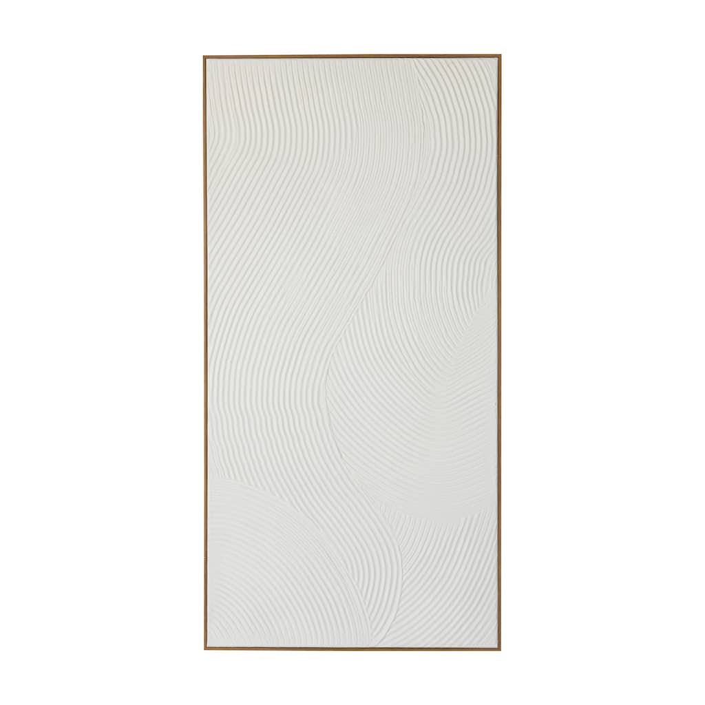 Canvas Geometric Art Deco Inspired Line Art Living Room Framed Wall Art with Gold Frame - White - Roche River Decor