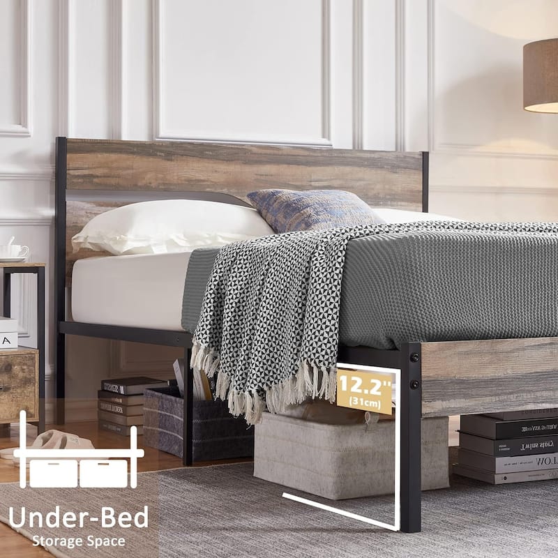 4-Pieces Bedroom Set with Drawer and Nightstands Set of 2, 5-Drawer Dresser, Brown/Grey Set