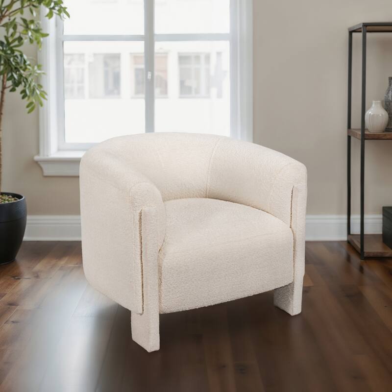 Contemporary Curved Upholstered Barrel Chair Plush Seat and Wood Frame - 35" x 35" x 29" - Ivory/ Tan
