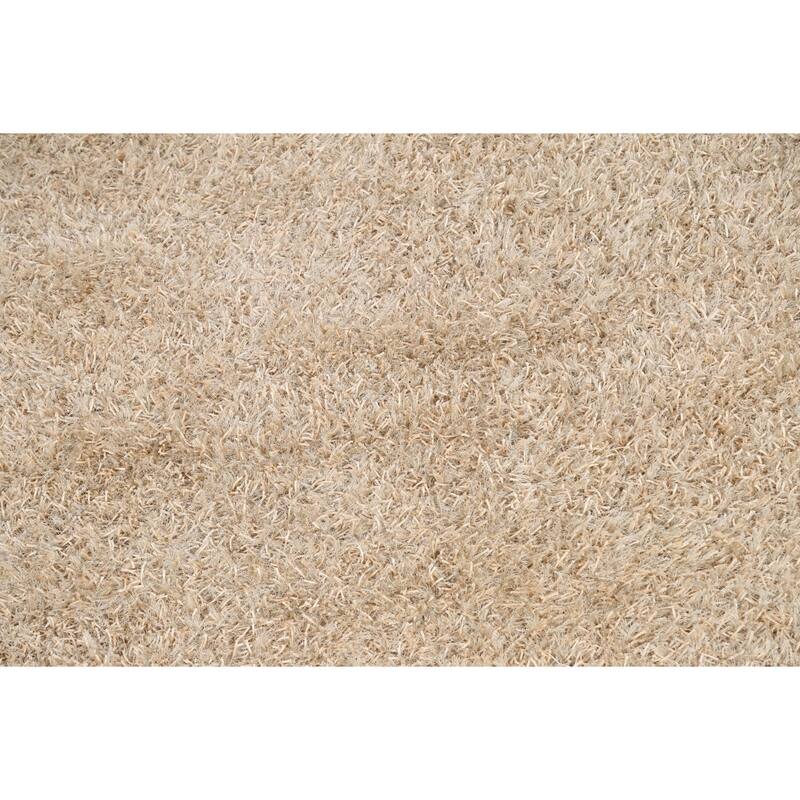 Hand Knotted Oriental Polyester Carpet Modern Contemporary Beige & Ivories Shaggy Area Rug - 7' 5'' X 5' 3''
