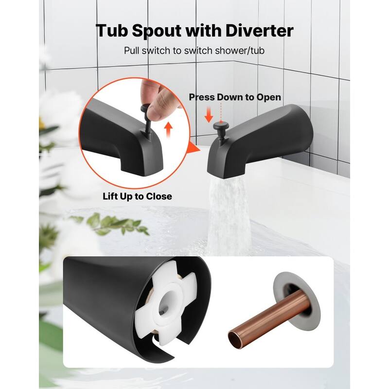 Matte Black ABS Stainless Steel Tub and Shower Faucet Set with 9-Mode High-Pressure Shower - 4.72 x 3.66 in