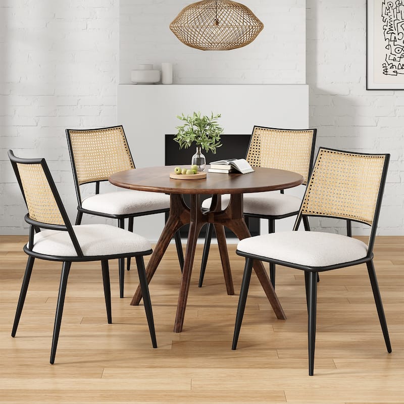 Reception Chair Set of 2 Side Chair Lounge Chair Office Chair White Dining Chairs with Rattan Backrest - White