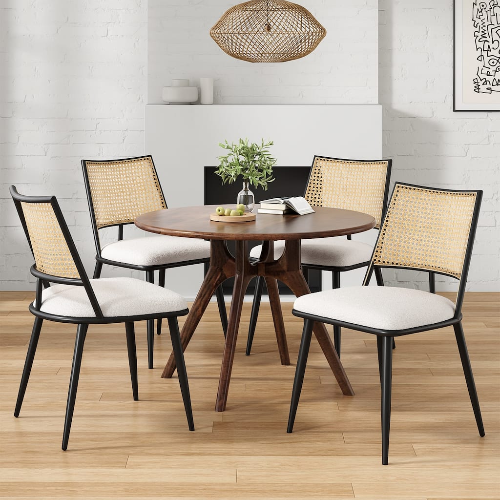 Reception Chair Set of 2 Side Chair Lounge Chair Office Chair White Dining Chairs with Rattan Backrest