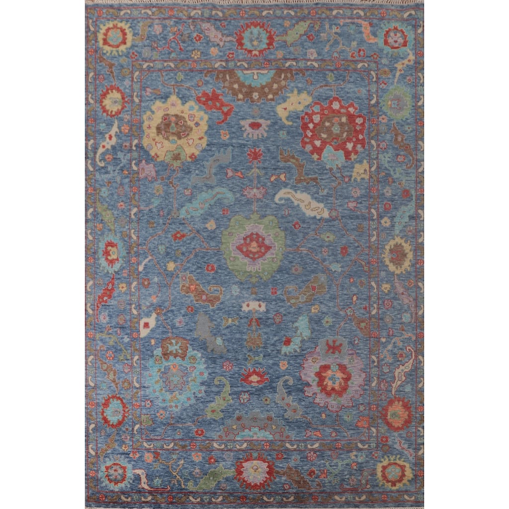 Geometric Blue Oushak Oriental Area Rug Handmade Wool Carpet - 8'9" x 11'10"