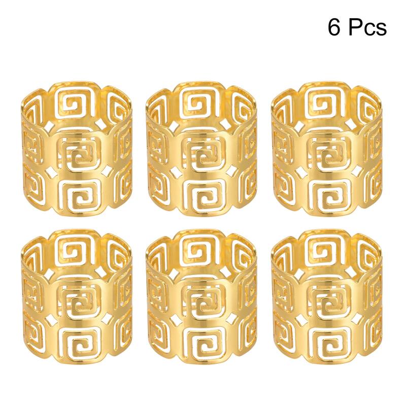 Metal Napkin Rings, 6pcs Hollow Napkin Ring Holder Set, Gold Tone - Gold Tone - 39mm