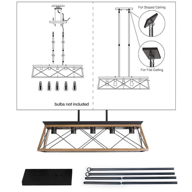 32" Industrial Pendant Chandelier – Walnut & Metal Cage Design, Adjustable Hanging Light (Bulbs Not Included)‌.