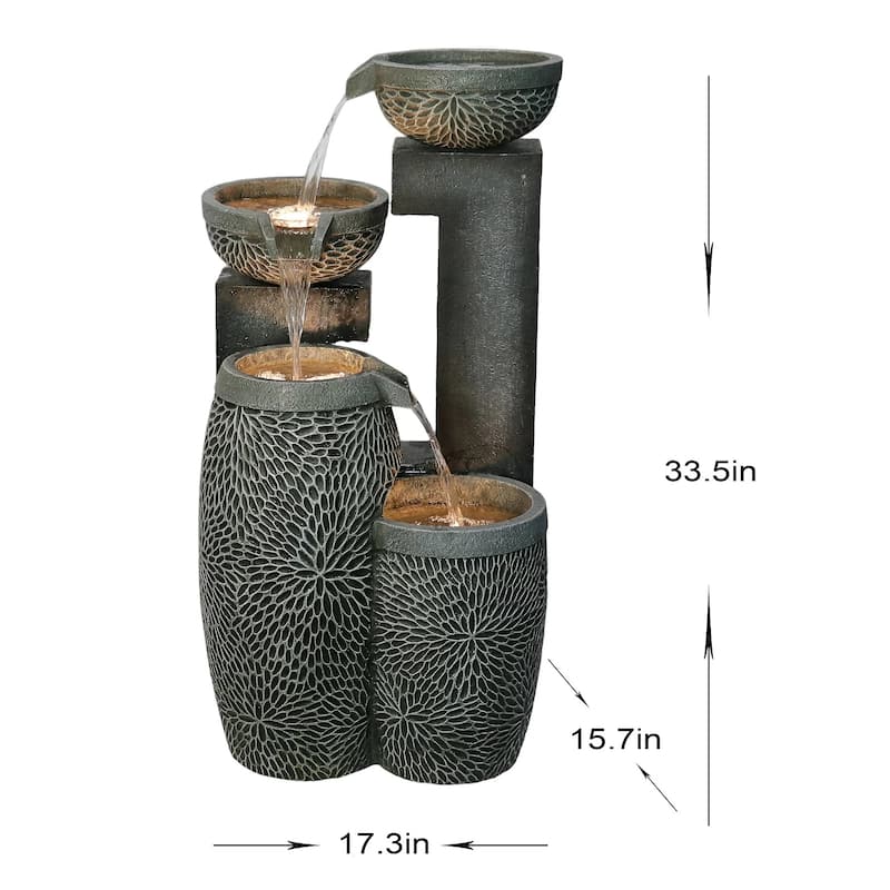 33.5" LED Lighted Cascading Four-Tier Outdoor Garden Water Fountain