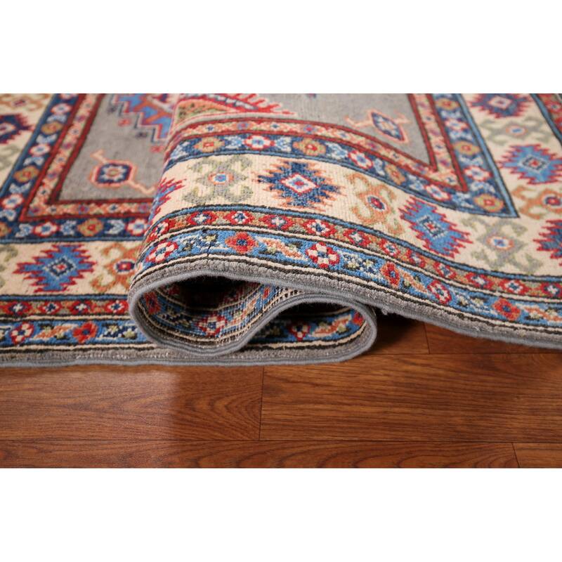 Geometric Kazak Accent Rug Hand-Knotted Traditional Wool Carpet - 3'2" x 5'0"