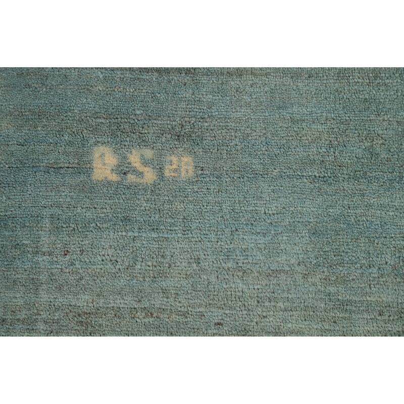 Green Blue Modern Gabbeh Oriental Accent Rug Hand-Knotted Wool Carpet - 3'4" x 4'5"