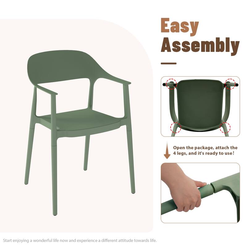 Outdoor Dining Set 5-Piece Stackable Plastic Lightweight Curved Backrest Armchair and Extendable Dining Table