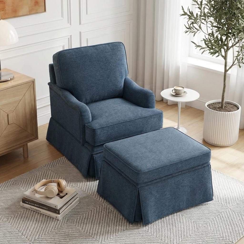 Modern Chenille Swivel Armchair Storage Ottoman