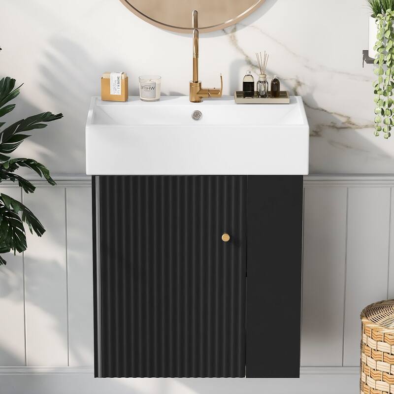 21.6" White Floating Bathroom Vanity - Space-Saving Wall-Mounted Sink Cabinet with Side Storage & Soft-Close Door