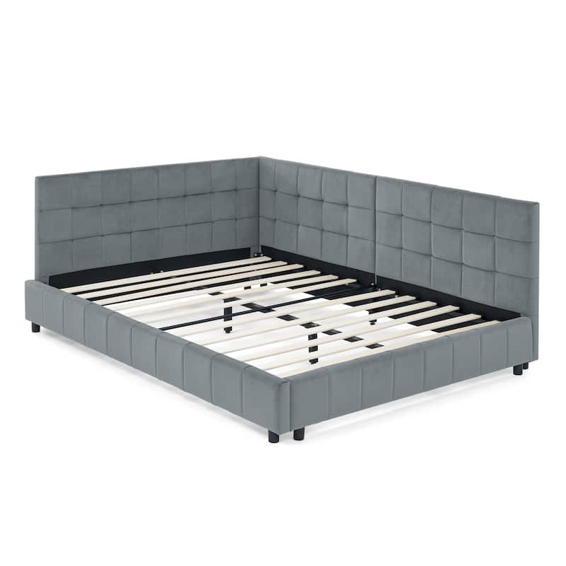 Full Size Upholstered Tufted Bed Frame, Sofa Bed Frame With Comfortable Backrest And Armrests