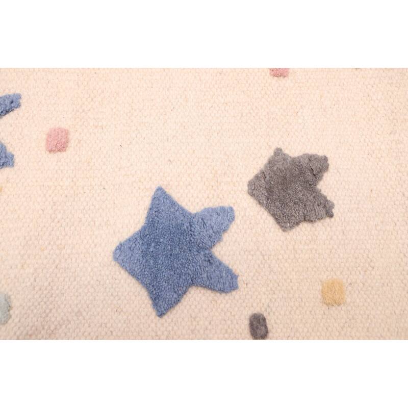 ECARPETGALLERY Flat-Weave Nevada Cream Wool Kilim - 4'0 x 5'9