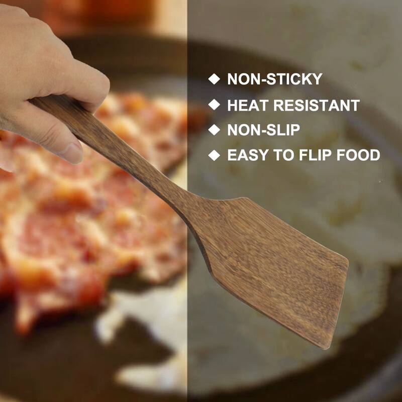 Wooden Turner Long Hand Stir Fry Spatula Kitchen Pan Cooking Baking Brown
