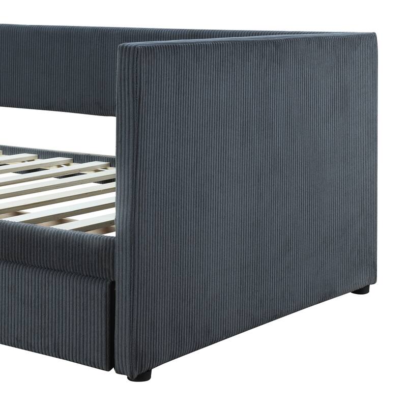 Elegant Twin Corduroy Daybed with Drawers, Sturdy Plywood Frame, Upholstered Tufted Headboard, Ideal for Small Spaces