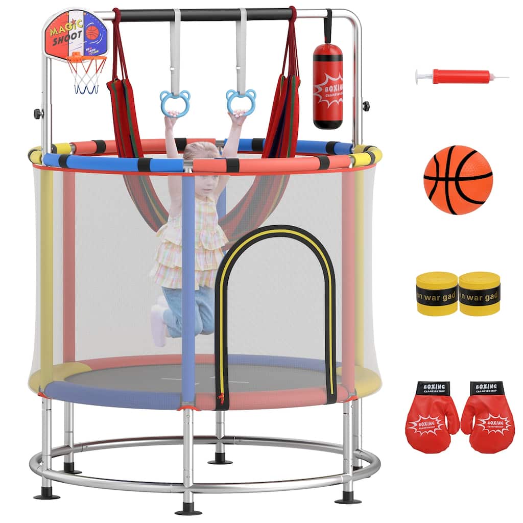 Gymax 6-in-1 Kids Trampoline Combo 55'' Toddler Play Activity Center