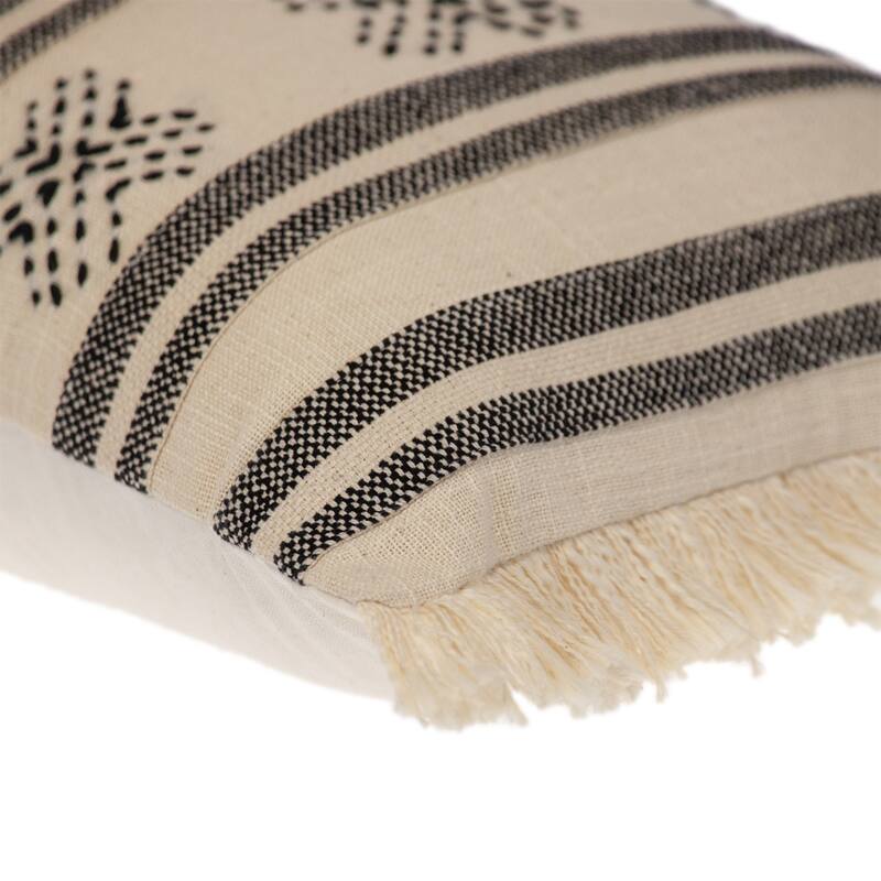 Boho Rectangular Throw Pillow - 20" - Beige and Black