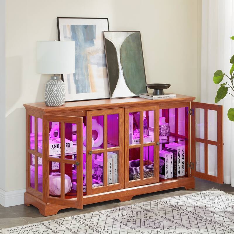 LED Curio Display Cabinet Antique Display Cabinet with Glass Doors