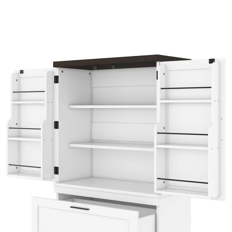 Roomfitters Modern Farmhouse Kitchen Storage Cabinet with Adjustable Shelves and Inside Door Organizer, White