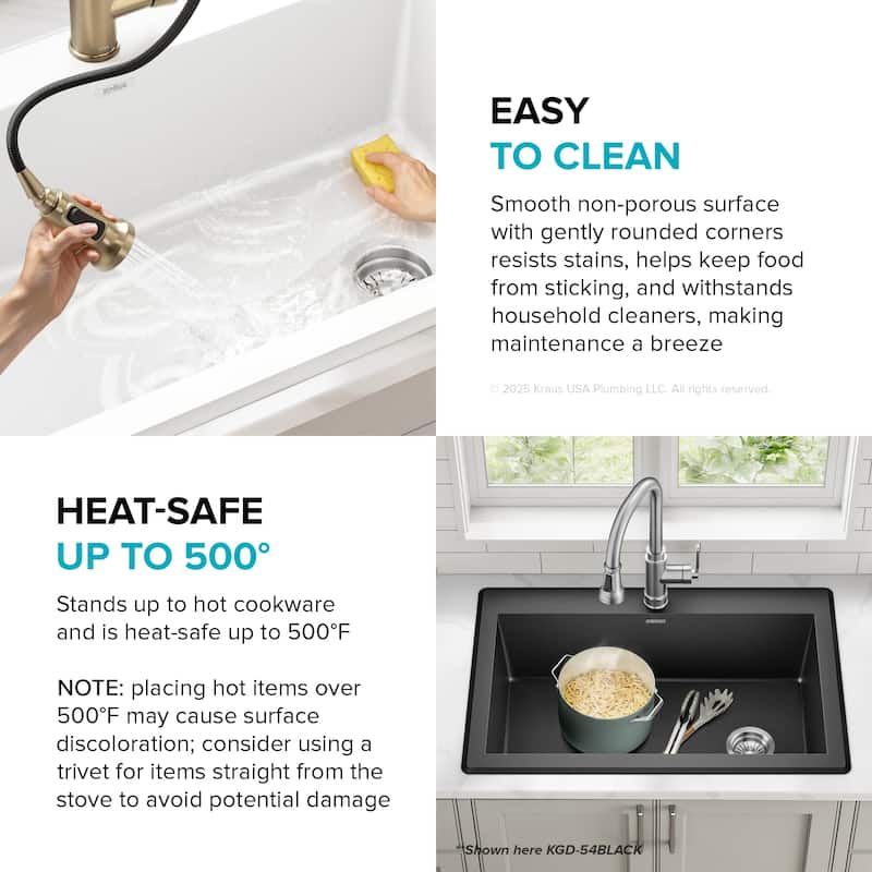 KRAUS Forteza Granite 33 inch Undermount Drop-in Kitchen Sink