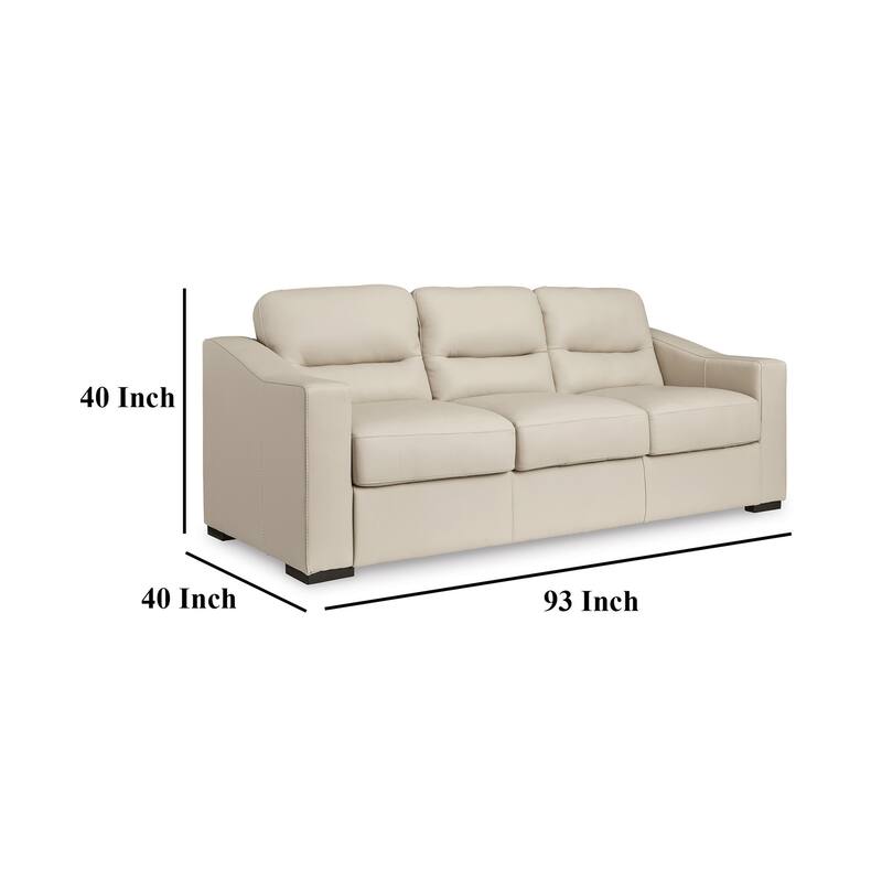 Rove Sofa, 93 Inch, Plush Cushioned Cream Real and Faux Leather Seats