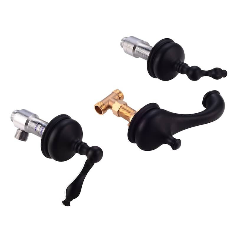 Black Brass Widespread Bathroom Faucet 2 Handle Luxurious Belle Antique Design with Drain Renovators Supply - Black