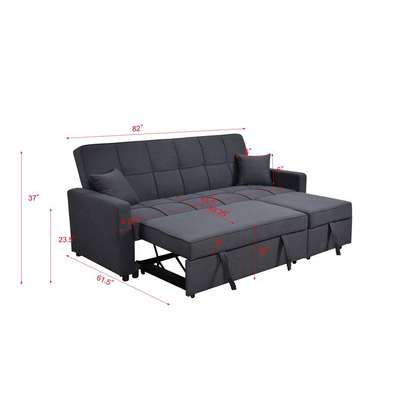 Roomfitters 83" Oversized Upholstered Sofa Bed with Pull-Out Couch Bed & Adjustable Backrest, 3-Seater Convertible Sleeper Sofa