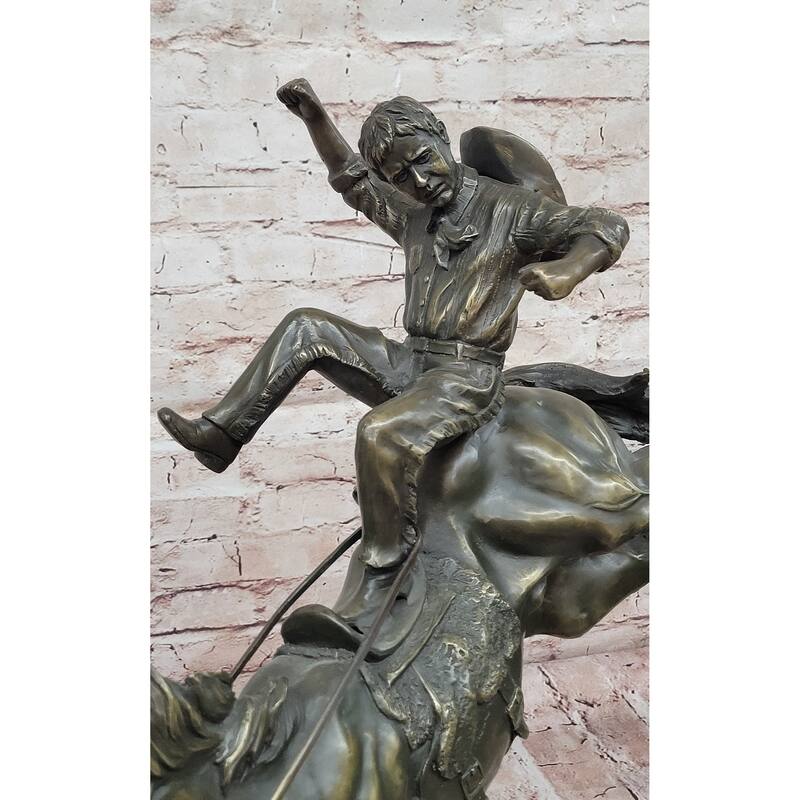 Bucking Bronco Cowboy Sculpture – Western Bronze Imitative Horse Art