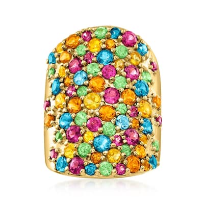 Yellow Gold Over Sterling Silver Multi Gemstone Ring