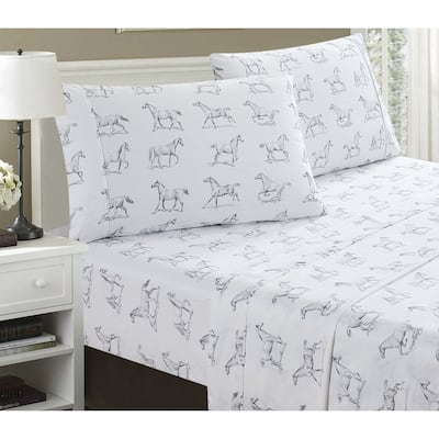 Printed Design Cotton Collection 400TC Pleat Horses Bed Sheet Set